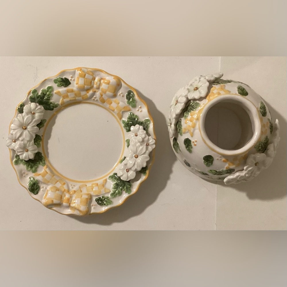 Hand-Painted Floral Ceramic Candle Holder Shade & Under plate